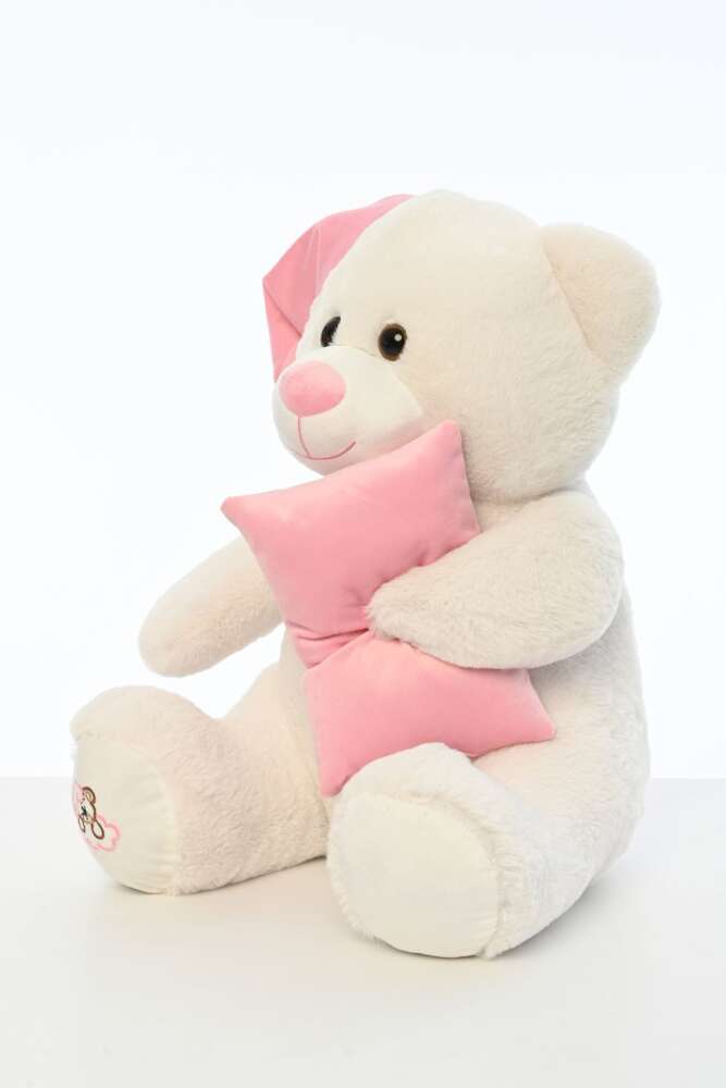 60 CM Uyku Arkadaşım Pembe-Beyaz Peluş Ayıcık - Yumuşak ve Sevimli Oyuncak Ayı - 5