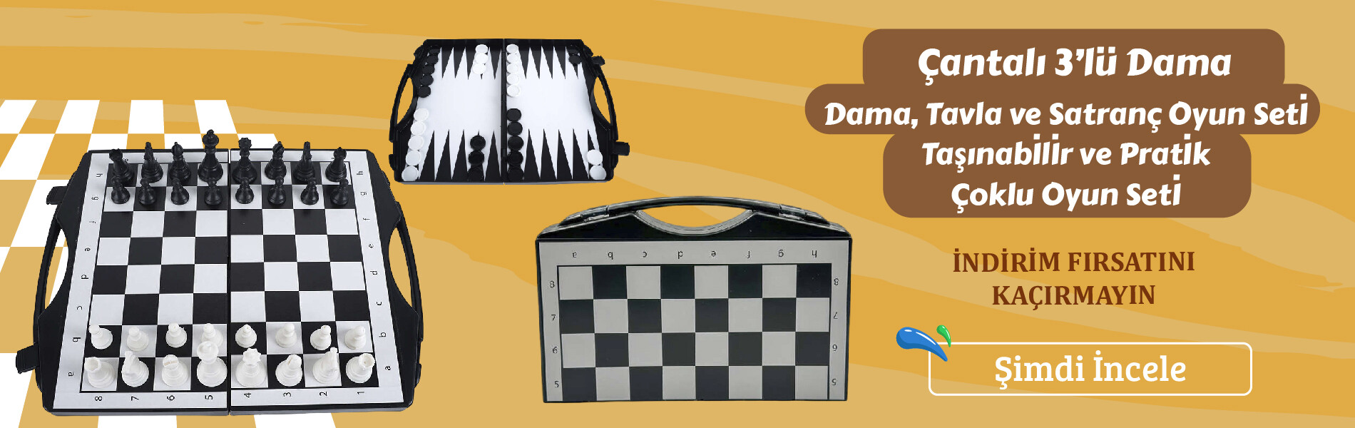 Çantalı 3'lü Dama, Tavla ve Satranç